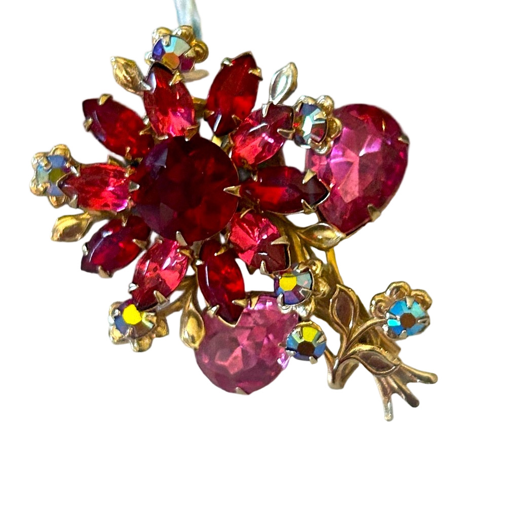 🍀 3 for $25 NWT Floral Burgundy Ruby Red Blue Gold Tone Gemstone Pin Brooch